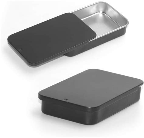 Gere 6 Pack Metal Rectangular Sliding Lid Tin Boxes Black, 